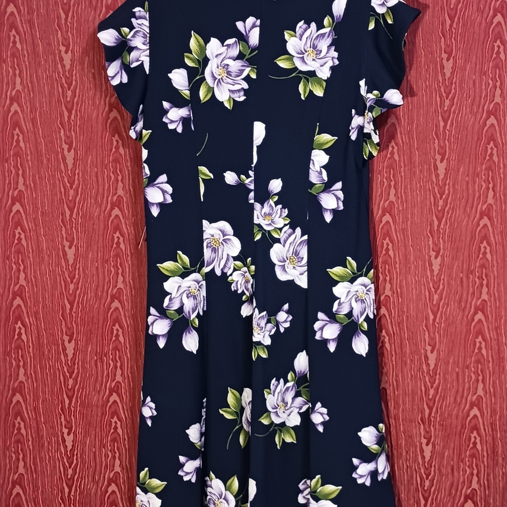 JESSICA HOWARD Navy Blue Floral Zip Short Sleeve Dress Women Sz 14W - Picture 2 of 12